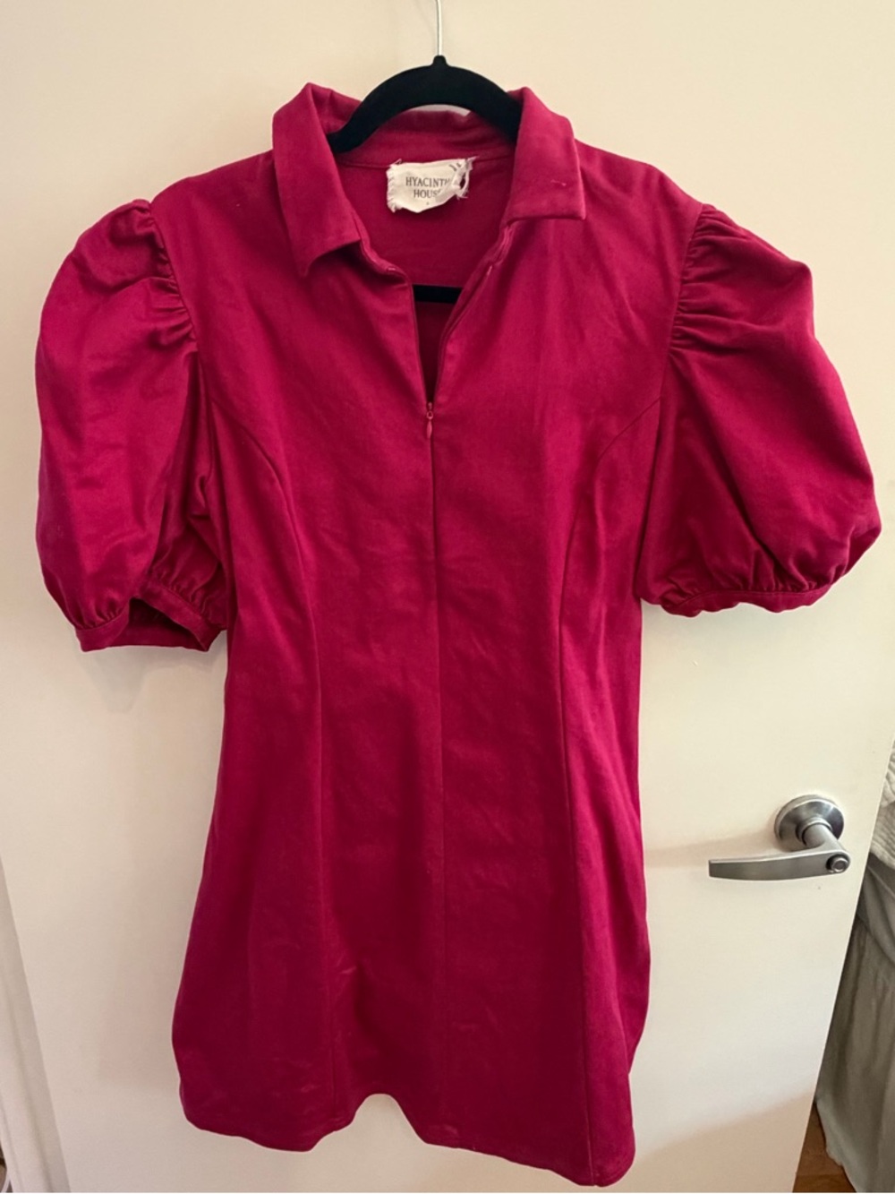 Tuckernuck Hyacinth House raspberry zip-front denim mini dress